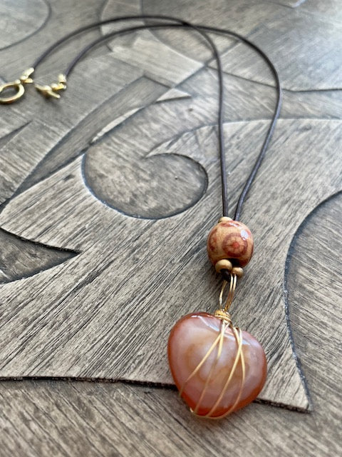 Cherry Blossom Agate Heart Necklace