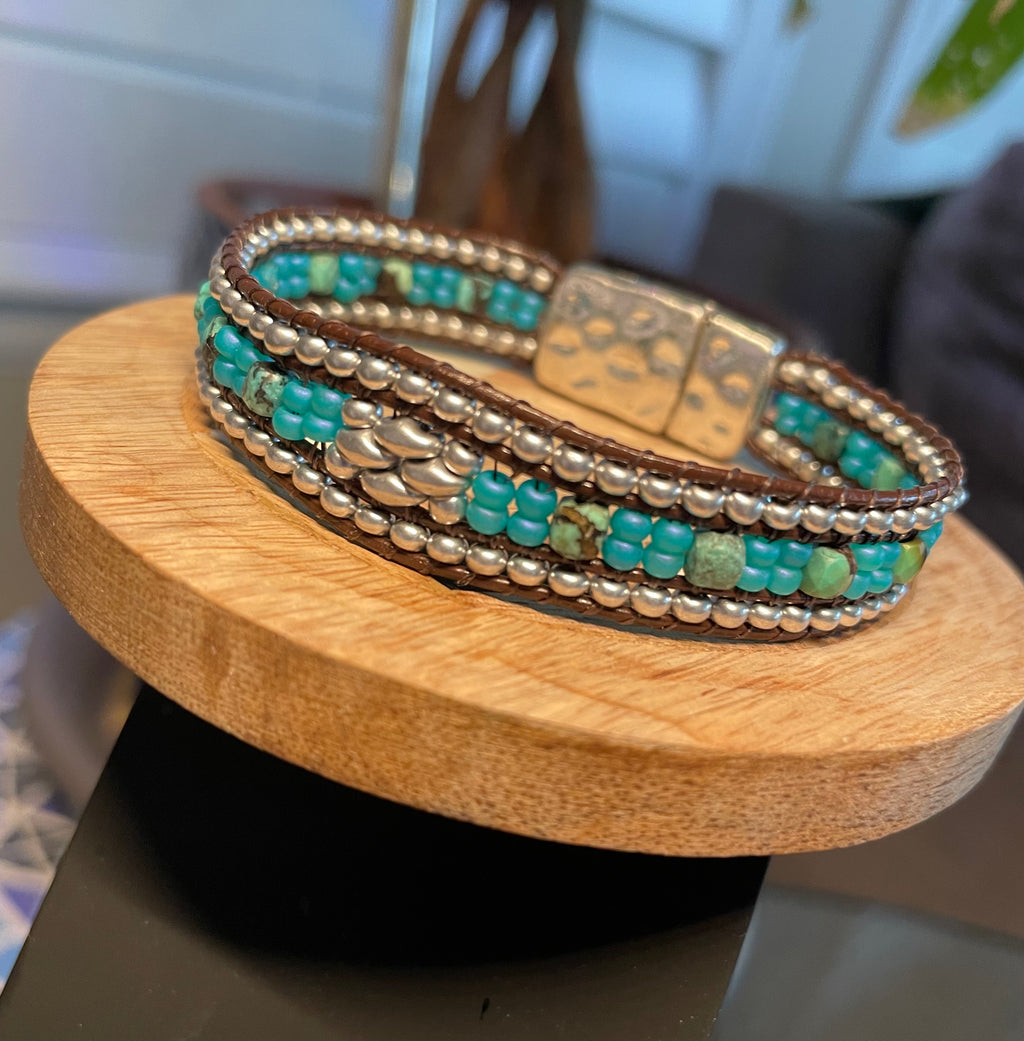 Blues in Harmony Leather Banded Bracelet.
