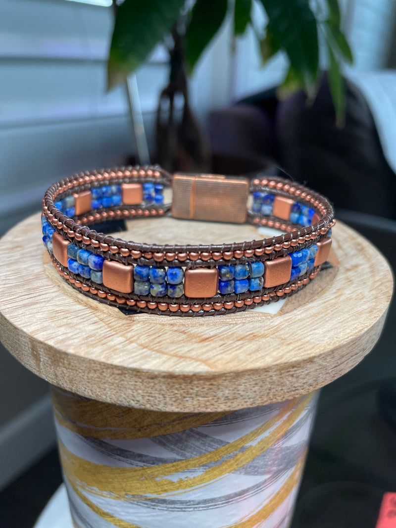 Lapis Splender Leather Banded Bracelet
