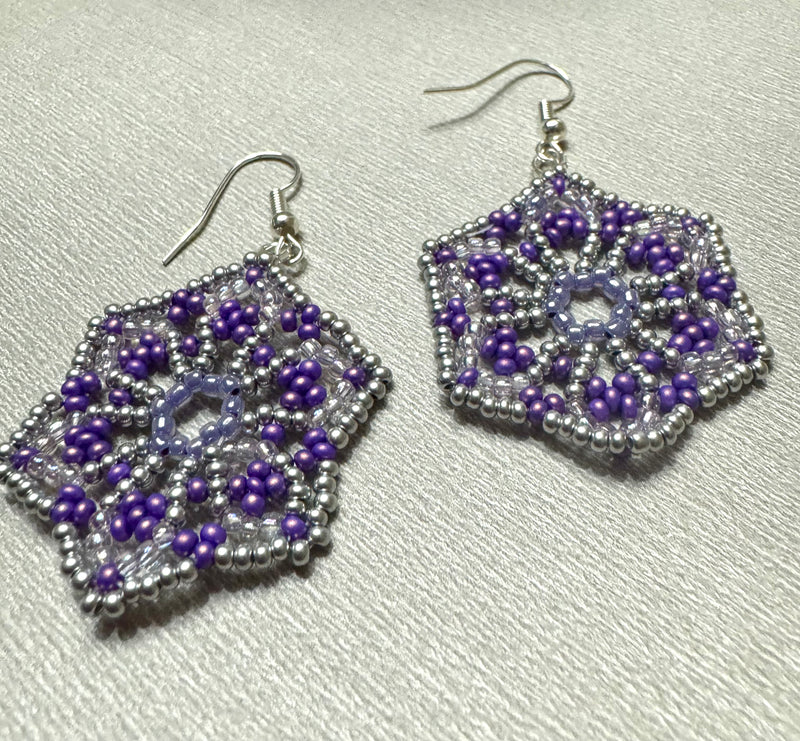 Luminous Lavender Hoichol Design Earrings