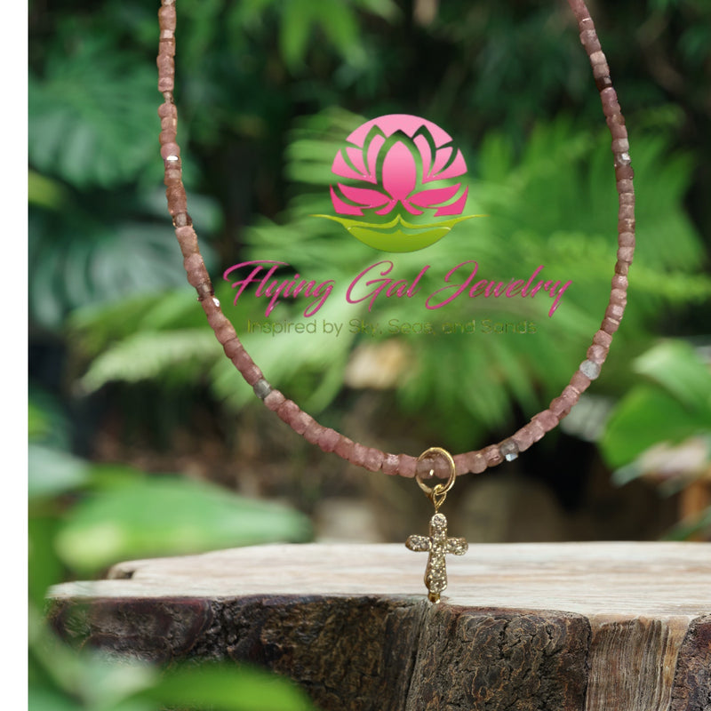 Tourmaline Necklace with floating cross.