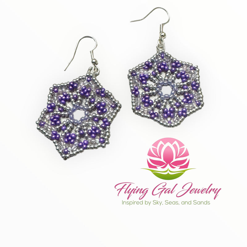 Luminous Lavender Hoichol Design Earrings