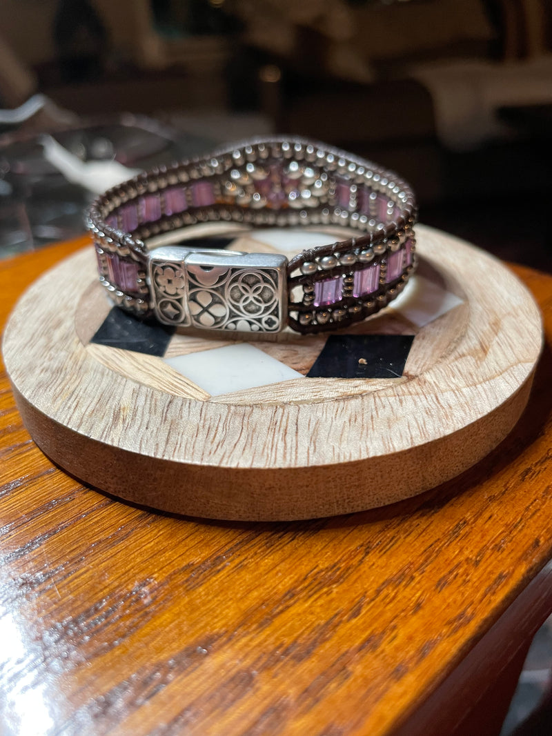 Lilac Glow Leather Beaded Bracelet