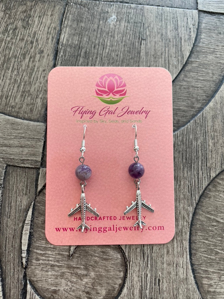 Amethyst Soaring Airplane earrings