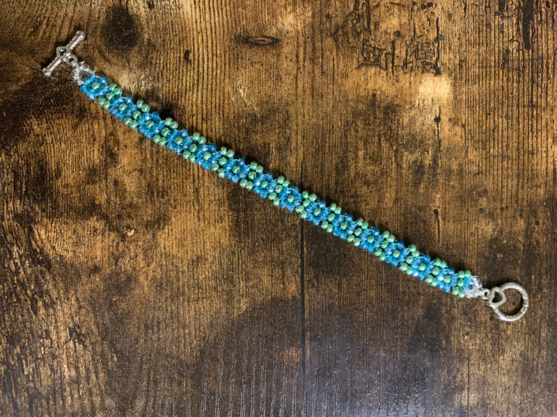 #128 Green and Blue Japanese Seed beaded bracelet