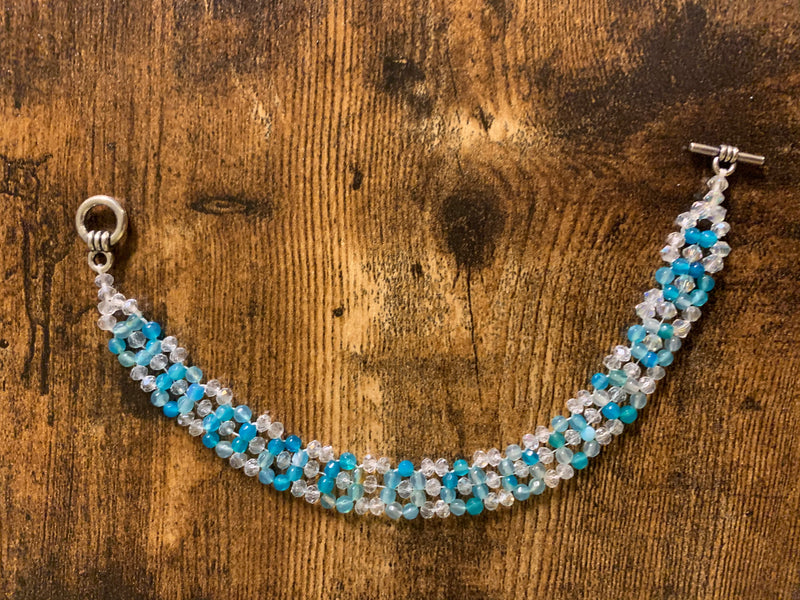 #123 Blue SpenderJapanese glass seed beaded daisy chain bracelet