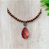 Madagascar wood beads with natural stone pendant